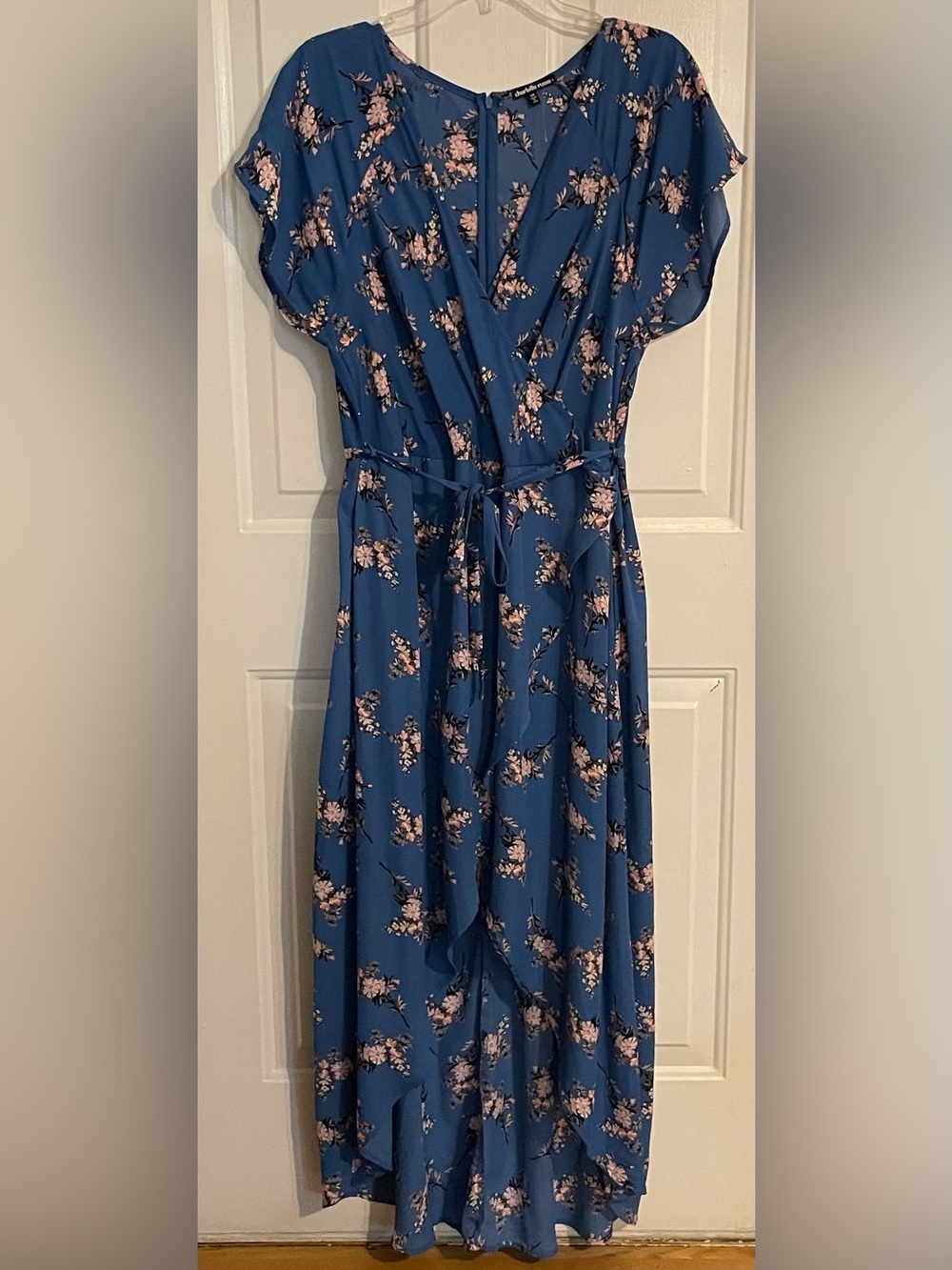 Charlotte Russe Blue Floral Midi Dress with Pink Accents